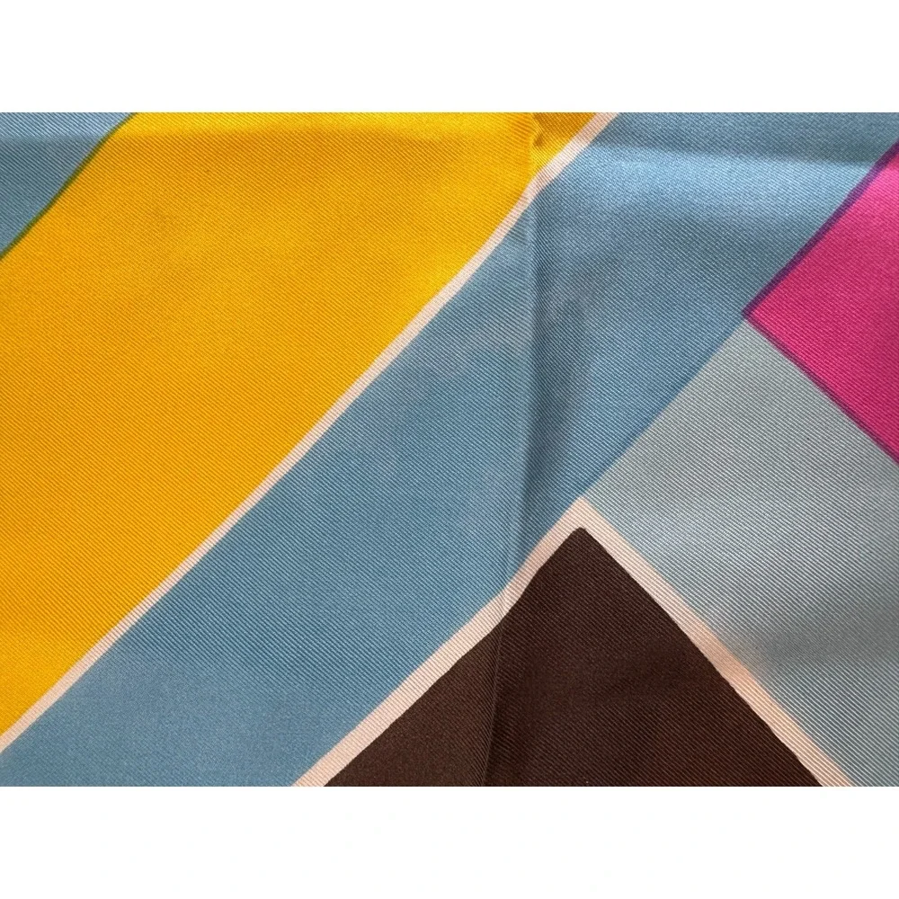 Jean Patuo Paris Geometric VTG Scarf 30''x30'' Fall 100% Silk Hand Rolled Edges